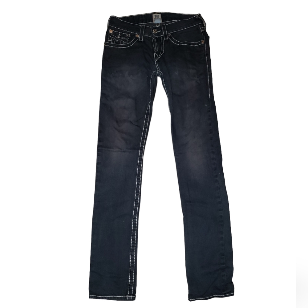 BLACK W WHITE STICHING TRUE RELIGION SKINNY JEANS